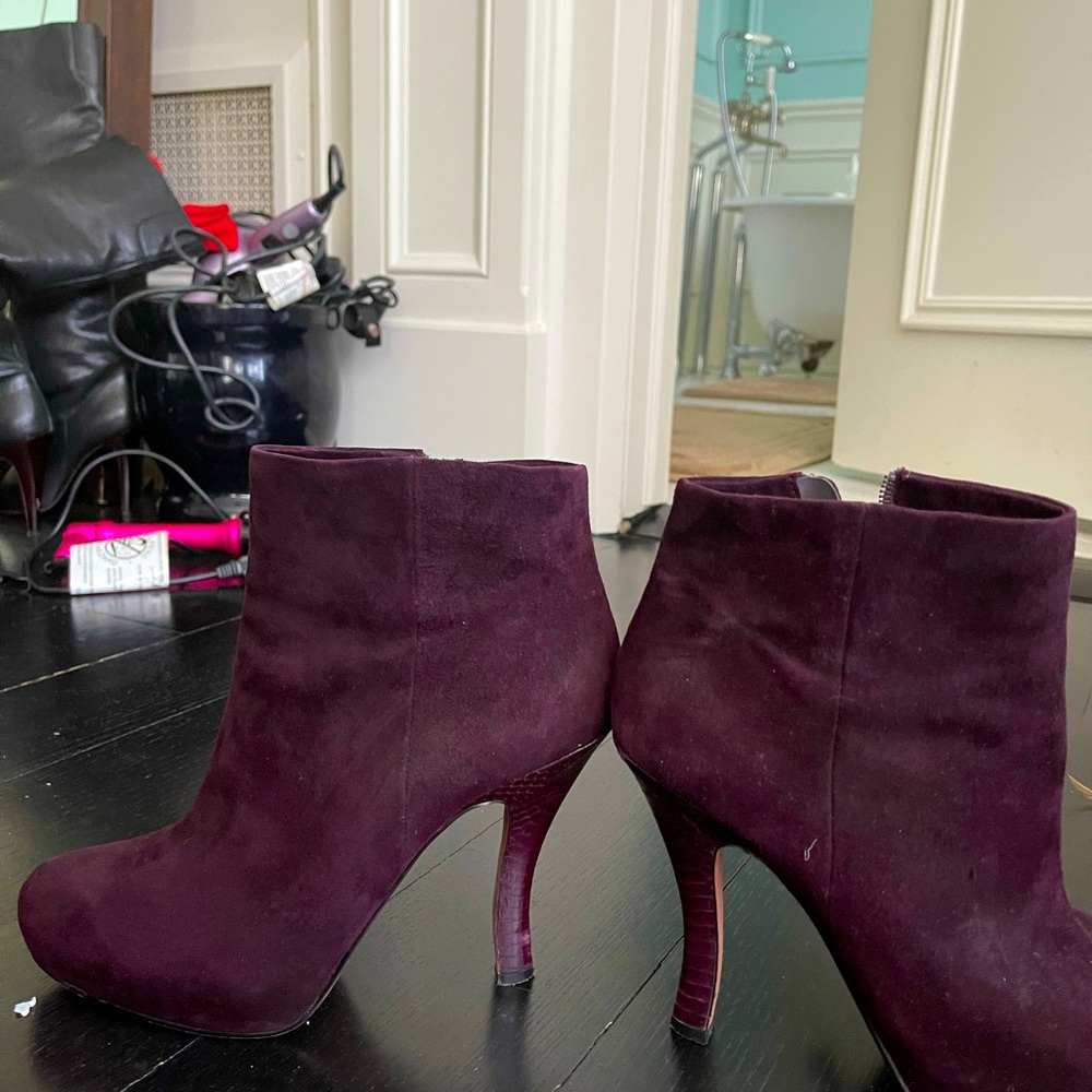 Burgundy suede ankle boots